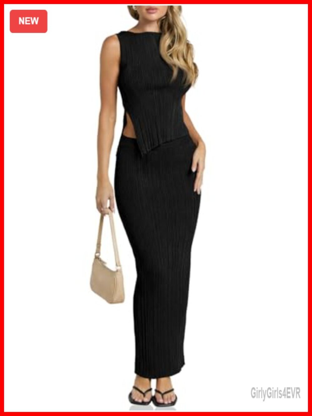 Ribbed Knit 2 Piece Set Sleeveless Crop Top Maxi Skirt Bodycon Summer